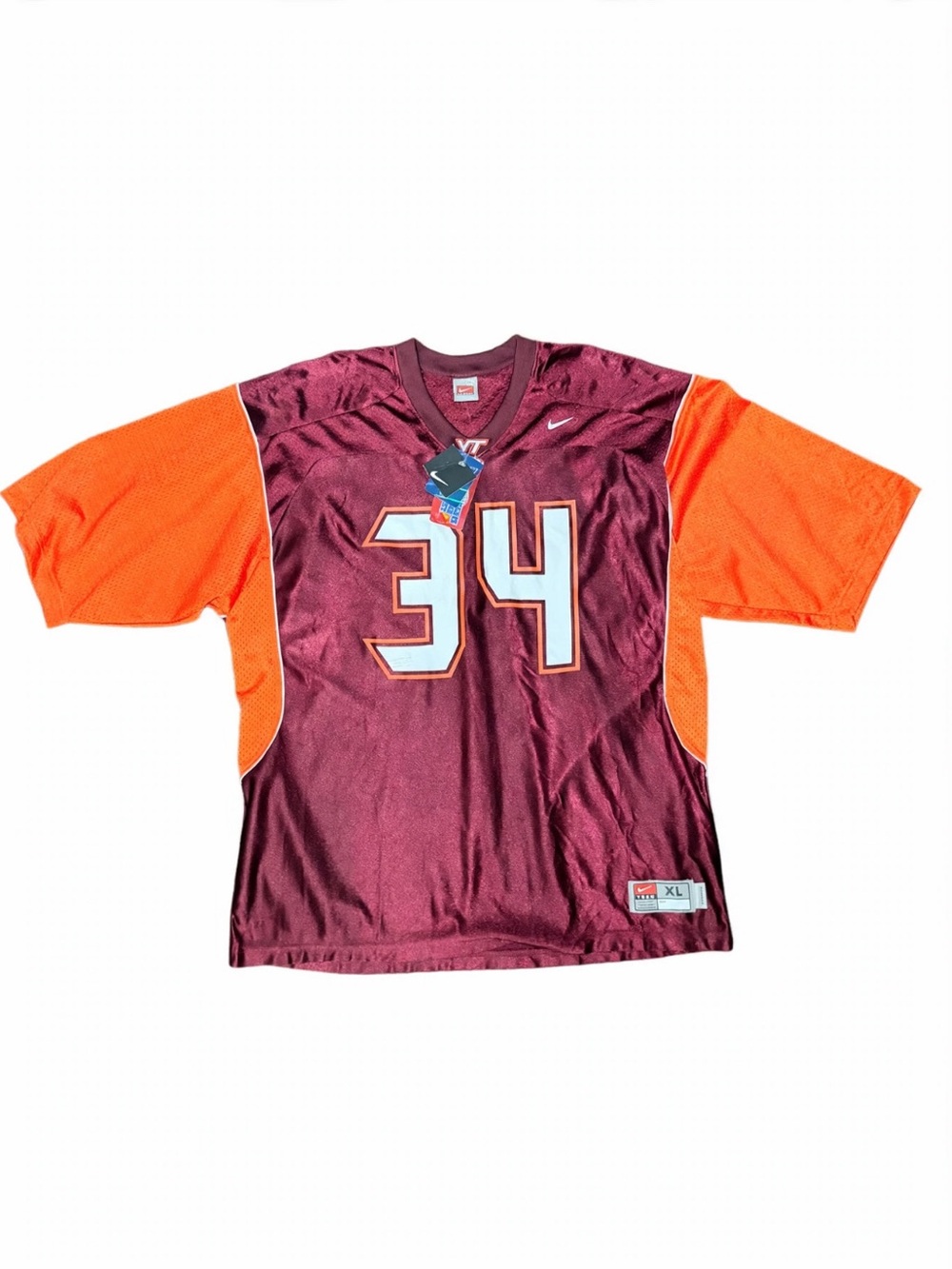 NWT Vintage Nike Virginia Tech Hokies Football Men Jersey #34 XL Maroon Orange